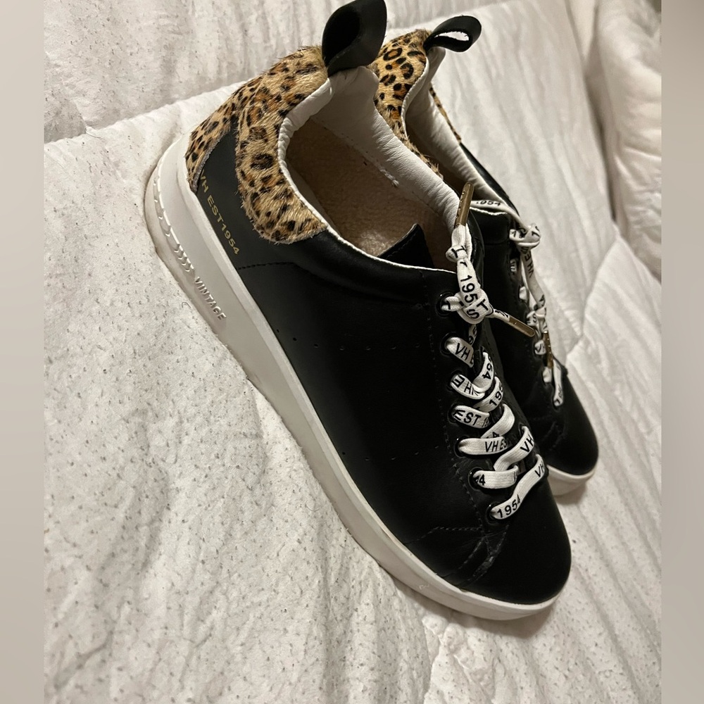 Vintage Havana: Zelda‎ Leopard Leather Sneaker - Black 7.5